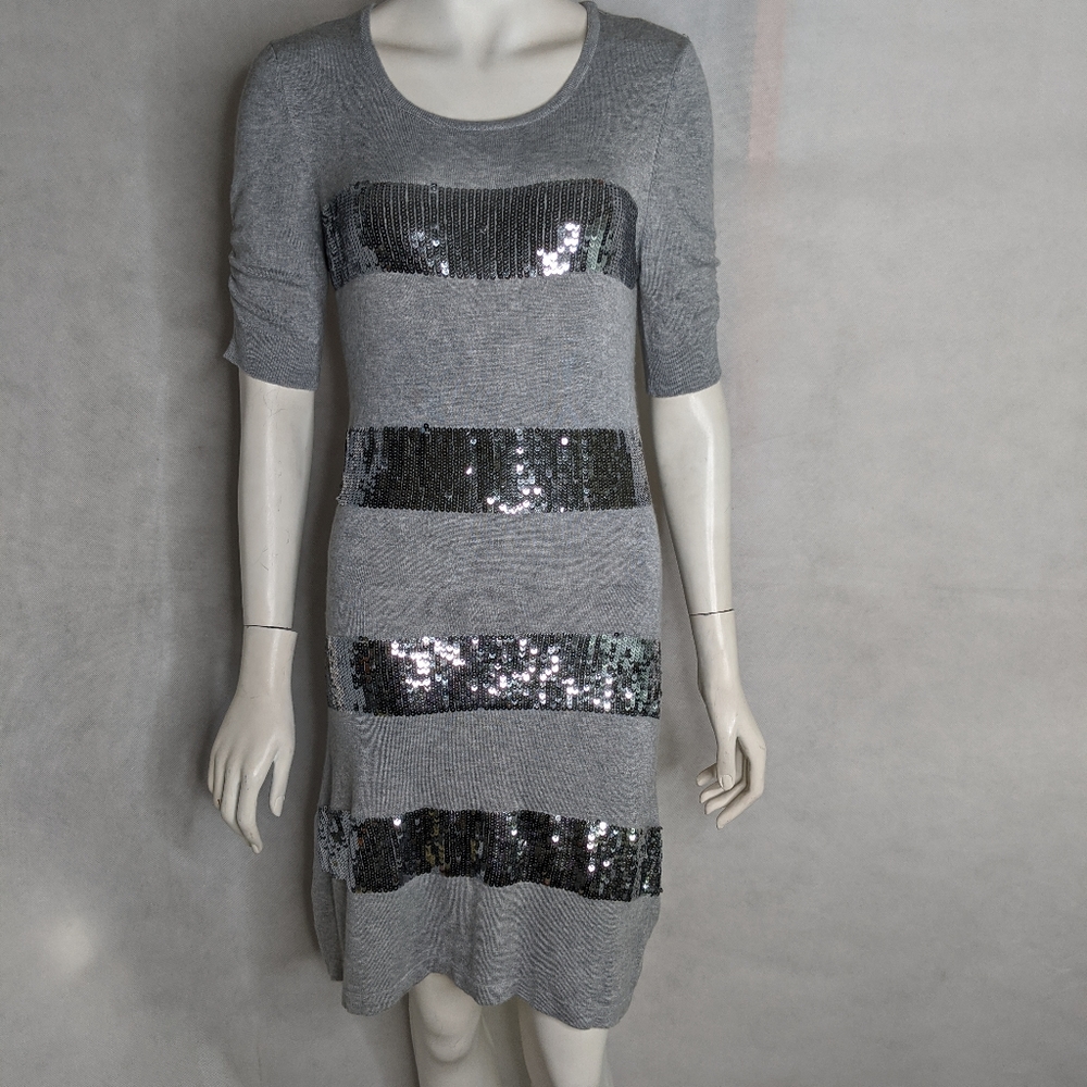 Gray Sweater Dress With Sequins Thin Knit Junior L